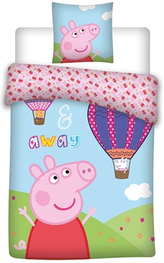 Gurli Gris sengetøj 100x140 cm - Gurli Gris junior sengesæt - Luftballon - 100% bomuld